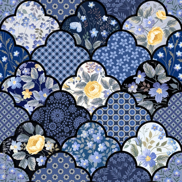 Obraz seamless floral patchwork pattern with roses and meadow flowers
