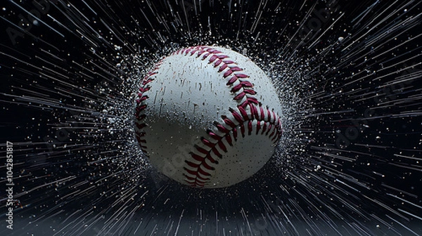 Obraz Baseball bursting through a splash of water droplets