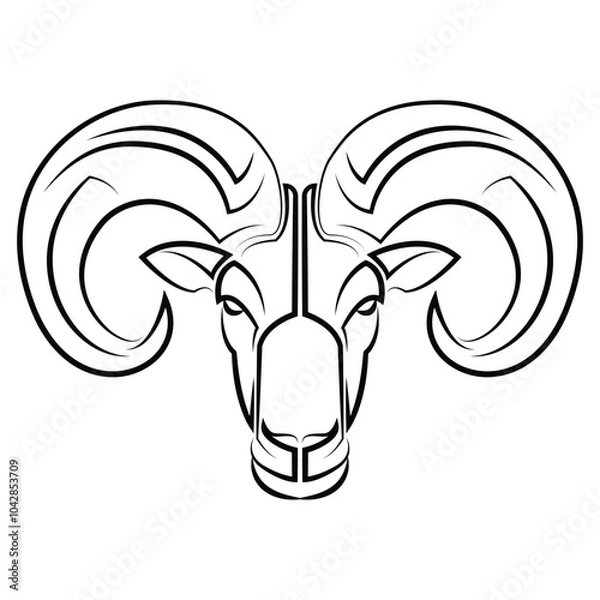 Fototapeta Black and white line art of sheep head
