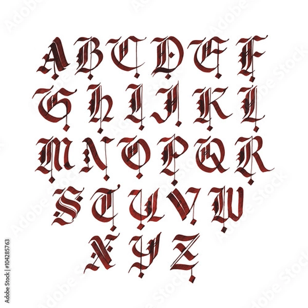 Obraz Hand drawn gothic ink pen font. Capital letters on white background.