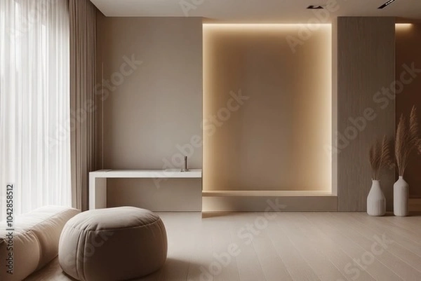 Fototapeta A minimalistic interior space with soft lighting and neutral tones.