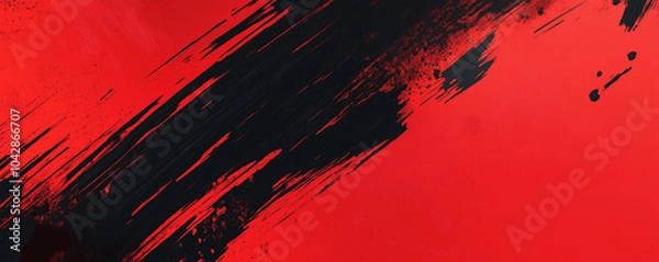 Fototapeta A dynamic abstract black and red background with brush strokes. AI generation