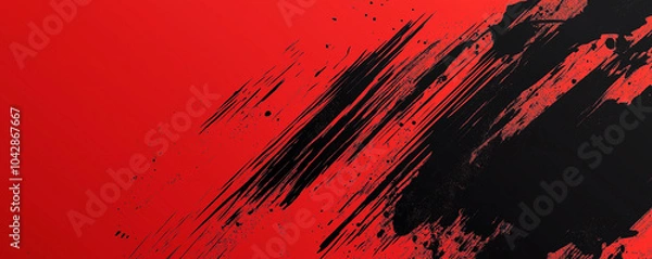 Fototapeta A dynamic abstract black and red background with brush strokes. AI generation