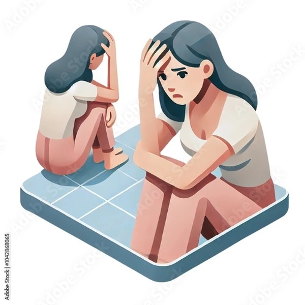Obraz 悩んでいる女性のアイソメトリック画像