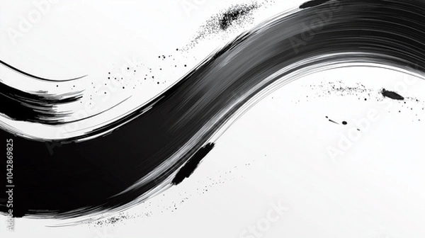 Fototapeta Abstract black brush strokes grunge dynamic textures and patterns on white background. AI generation