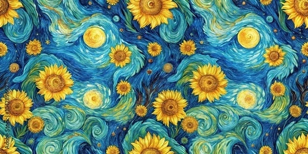 Fototapeta Low angle seamless pattern with vibrant paint style artwork