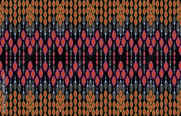 Fototapeta Geometric ethnic oriental pattern traditional Design for background,carpet,wallpaper,clothing,wrapping,Batik,fabric,Vector embroidery style. 