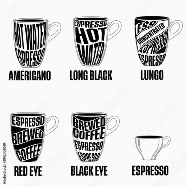Obraz Different coffee cup menu drawing with alphabet picture style on the white background