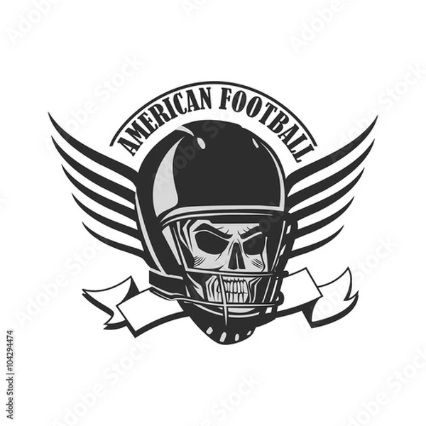 Fototapeta Skull in a helmet  with wings to play American football.