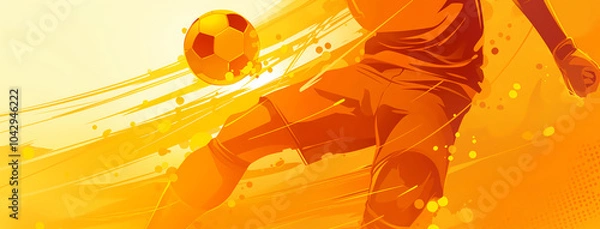 Fototapeta Background for advertising banner soccer ball and soccer player in action pose. Sports competition concept. For sports marketing, posters, graphics, banners, ads. 