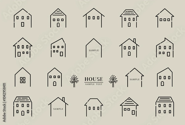 Fototapeta シンプルな家の線画アイコン素材セット / vector eps