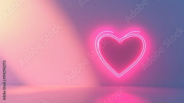 Fototapeta Neon pink heart shape glowing against a soft gradient background