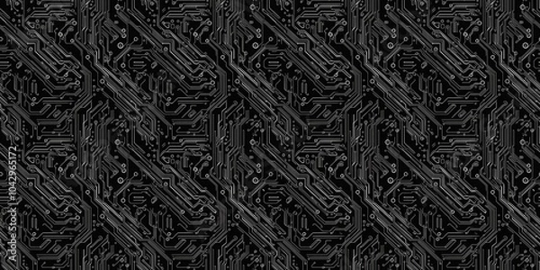 Fototapeta Seamless tech pattern with a high-tech, futuristic design. seamless background pattern
