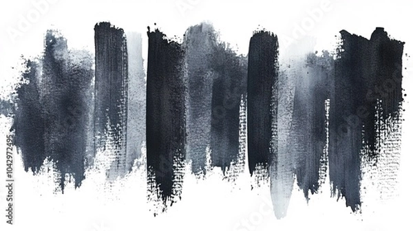 Fototapeta Abstract watercolor painting with black vertical brush strokes on a white background