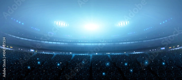 Obraz The fans in the the stands at night. An imaginary stadium is modelled and rendered.