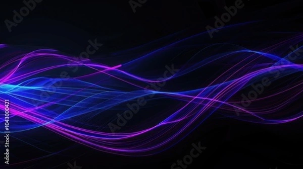 Fototapeta Abstract  Blue and Purple Glowing Lines on Black Background