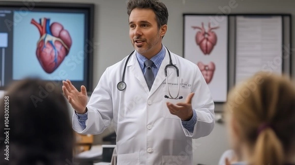 Fototapeta Doctor Explaining Human Heart Anatomy to Students