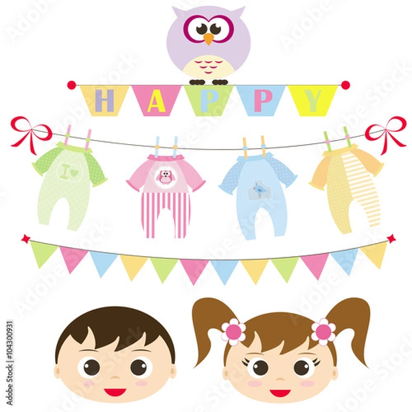 Obraz set of flags, vector kids faces