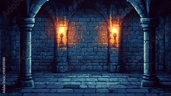 Fototapeta Pixel art dungeon background for 8 bit games.