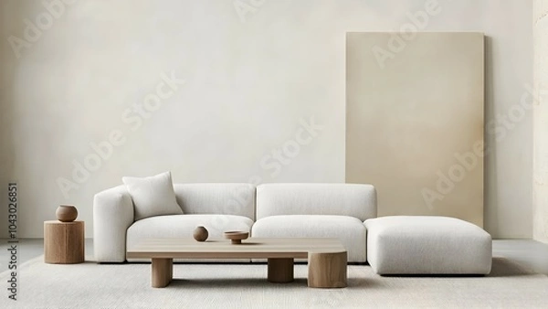 Fototapeta Modern Living Room with Empty Wall Space