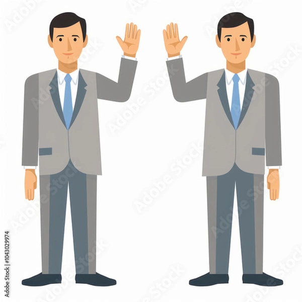 Fototapeta A Confident Businessman in a Suit Waving a Friendly Greeting on a Bright Day. Generative AI