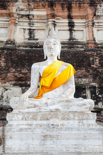 Fototapeta White Buddha Statue in Wat Yai Chaimongkol, Ayutthaya Thailand