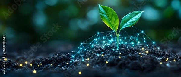 Obraz Plant Growing with Digital Network Connections