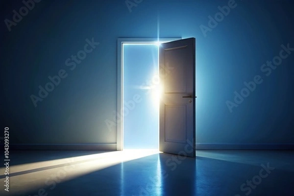 Fototapeta Glowing light from partially opened door symbolizing opportunity, change, or discovery