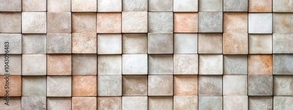 Obraz A textured wall composed of square tiles in various neutral tones.