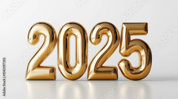 Fototapeta Gold festive 2025 text shape on a clean solid white background