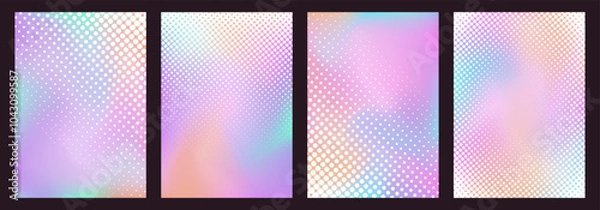 Fototapeta Y2k aura backgrounds with white halftone texture pattern, retro techno backdrops and cards with gradient mesh. Vector illustration.