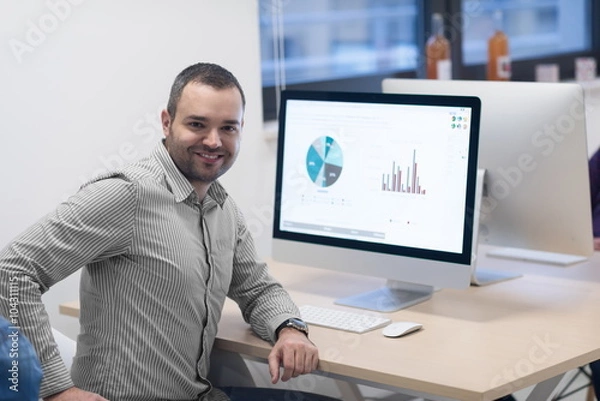 Fototapeta startup business, software developer working on computer