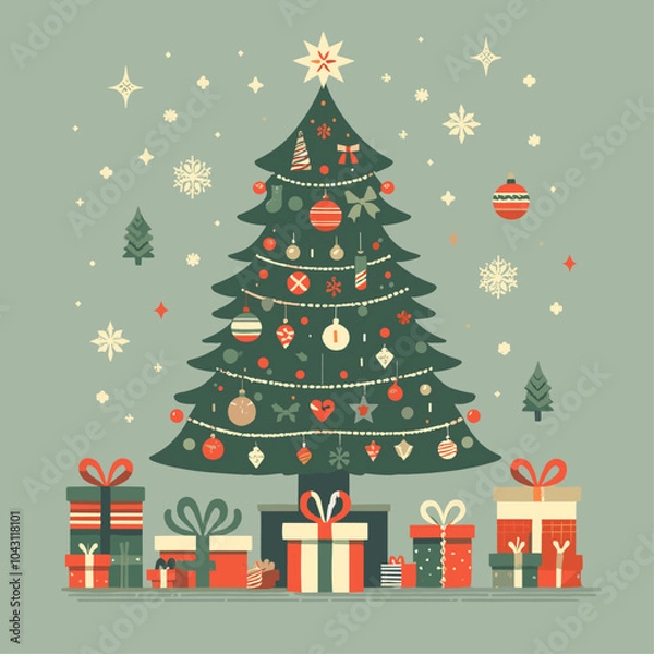 Obraz flat vector Christmas tree with gifts