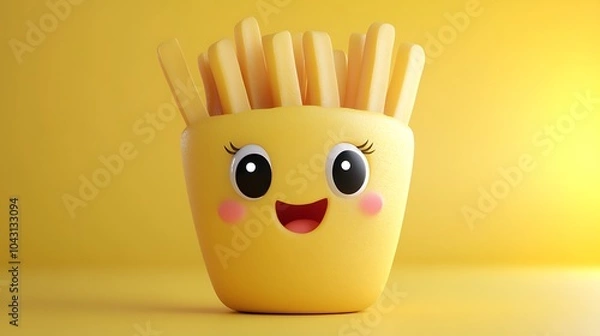 Fototapeta Cute French Fries Character with Kawaii Expression and Fun Vibes Illustration
