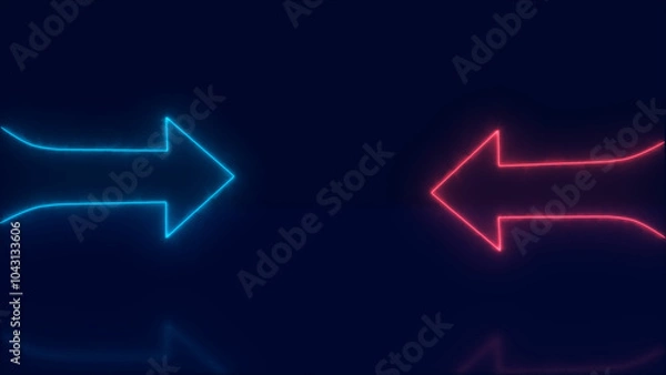 Obraz Abstract background with glowing neon lights in arrowhead shape on dark  blue background.