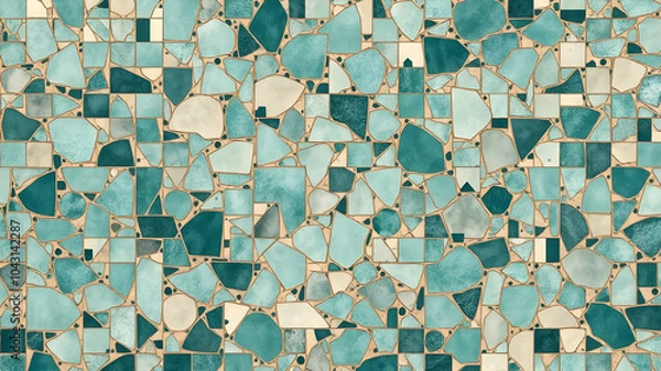 Fototapeta Abstract teal mosaic pattern. Ornament design background