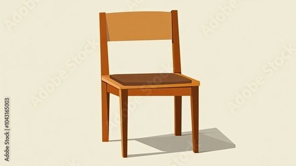 Obraz A simple wooden chair with a brown cushion and shadow.