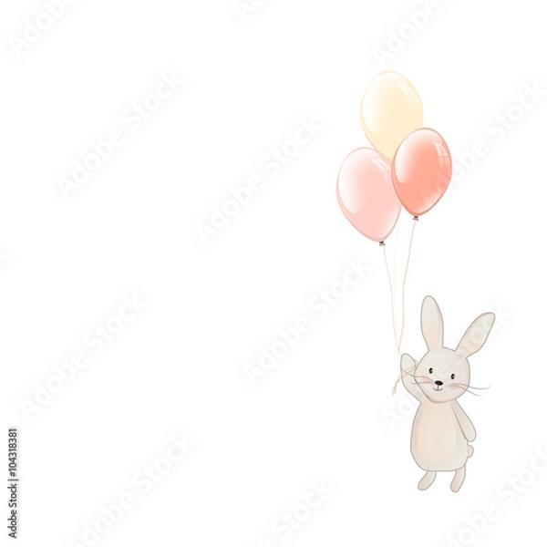 Obraz Cute Bunny with balloons. Fly rabbit