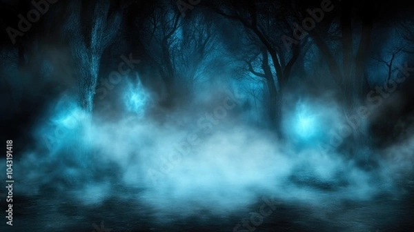 Fototapeta Nightmare in the Woods: Foggy Paths and Flickering Shadows