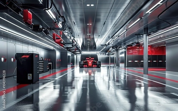 Fototapeta A formula 1 Garage empty, Generative Ai 