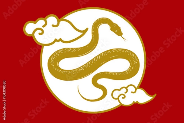 Fototapeta The golden snake, framed by clouds, represents strength and grace in the Year of the Wood Snake. It reflects renewal and opportunity in Chinese culture.