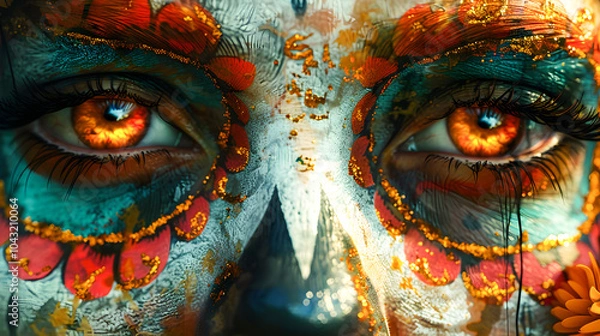 Fototapeta Eyes of sugar skulls, creating intricate, abstract designs within them, using a minimalist approach to highlight the details