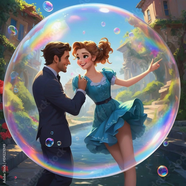 Obraz Child playing with soap bubbles