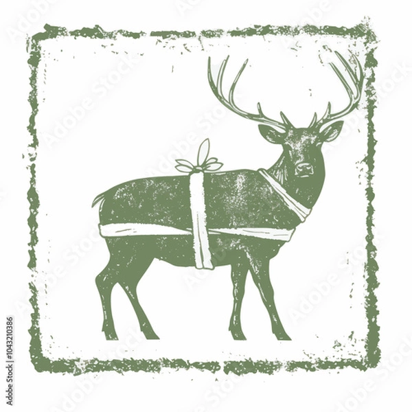 Fototapeta Illustration of a deer stamp design with intricate details
