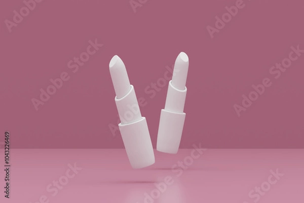 Fototapeta Cosmetic product lipstick on a pink background for product presentation. 3D render