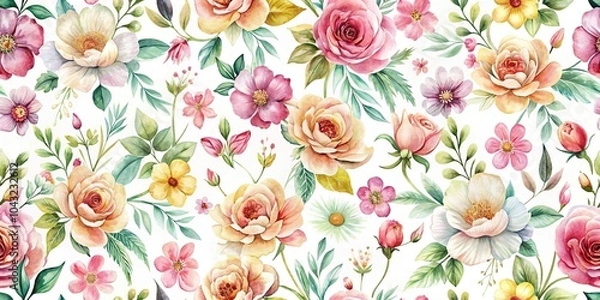 Fototapeta repeating watercolor flower pattern on white background