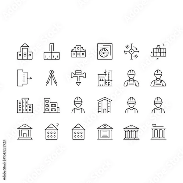 Fototapeta rchitectural Design Icons Set: Line Art Symbols for Construction, Blueprints, and Urban Planning