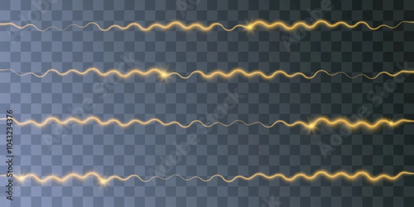 Fototapeta Beautiful light curved lines and sparks. Special golden light effect, wave lines. Magic horizontal waves light rays.