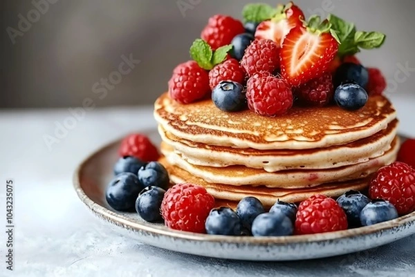 Fototapeta Delicious Stack of Pancakes on a Plate – Sweet and Fluffy Breakfast Delight