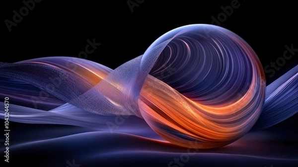 Obraz Abstract glowing sphere with flowing lines in purple, blue and orange on a black background.